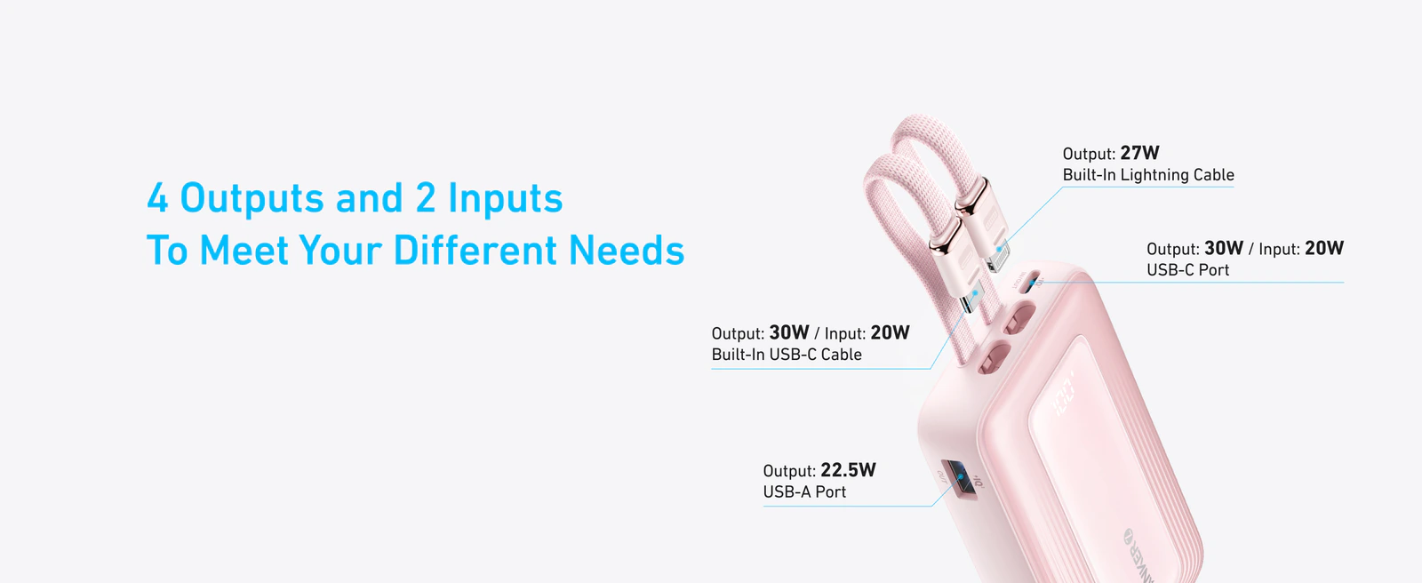 Anker Zolo Power Bank (20K, Built-In USB-C & Lightning Cable) 30W Fast Charging 20000mAh MFi Certified Power Bank feature image 3