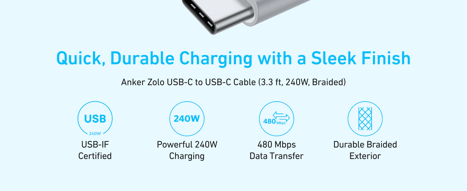 Anker Zolo USB-C to USB-C Data Cable (1.5 Meters, 240W, Braided) feature image 2