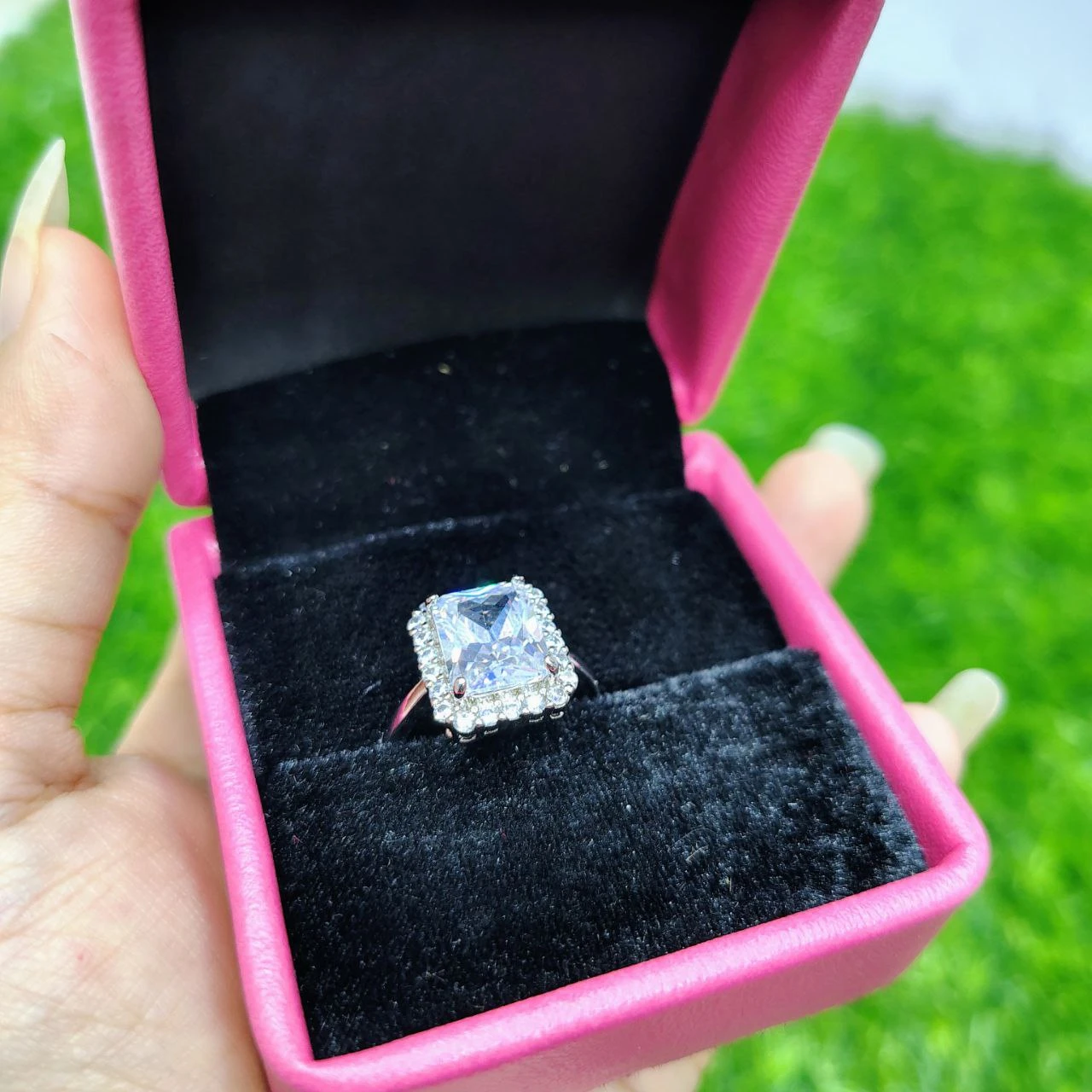 Luxury Emerald Cut Crystal Ring for Women