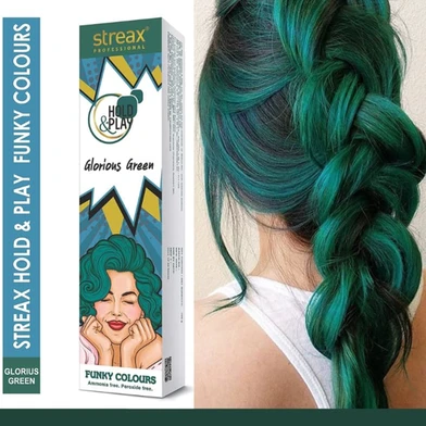 Streax Professional Hold and Play Funky Hair Colour Glorious Green (100gm)