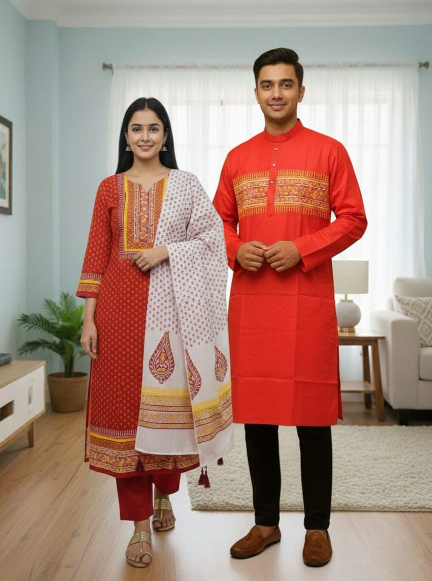 Panjabi Three Piece Couple Set