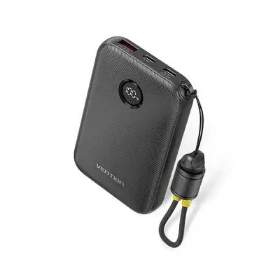 VENTION FKAB0-C 22.5W 10000mAh LED Display Power Bank with Built-in USB-C to C Cable - Black