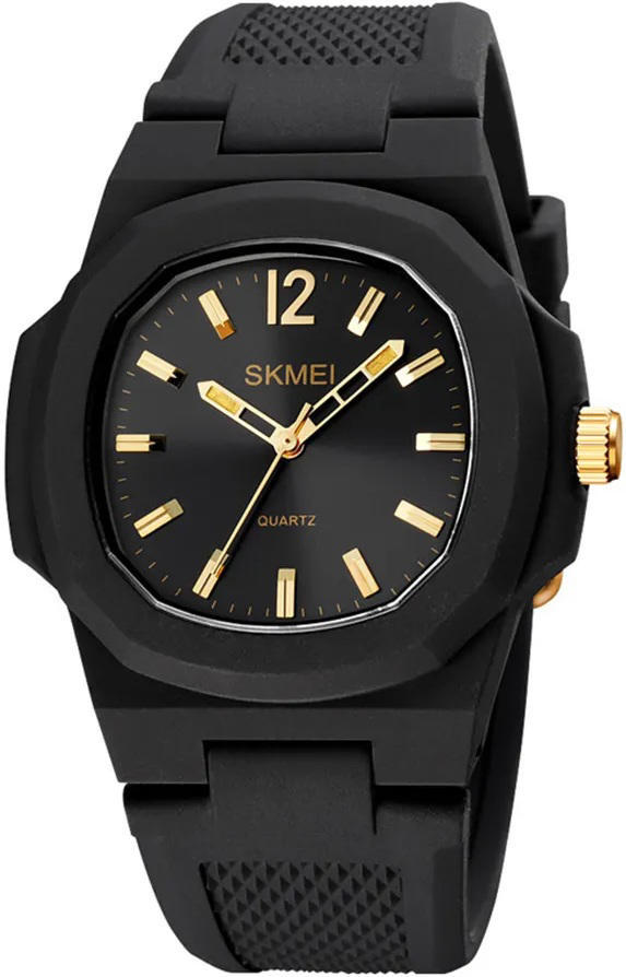 SKMEI 1717 Silicon Strap Analog Watch For Men-Black Gold