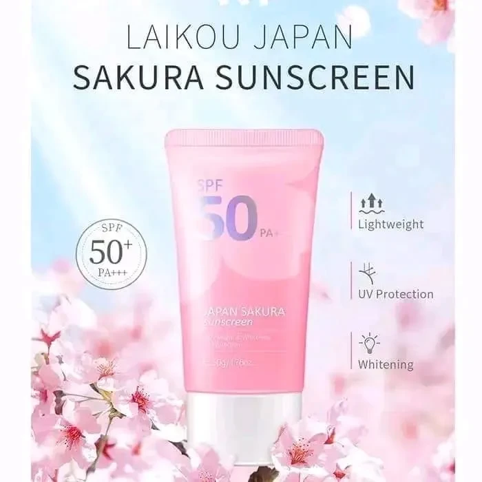 Laikou Japan Sakura Face Sunscreen SPF50 PA+++ 50gm Watery, Moisture, Whitening | Made in P.R.C