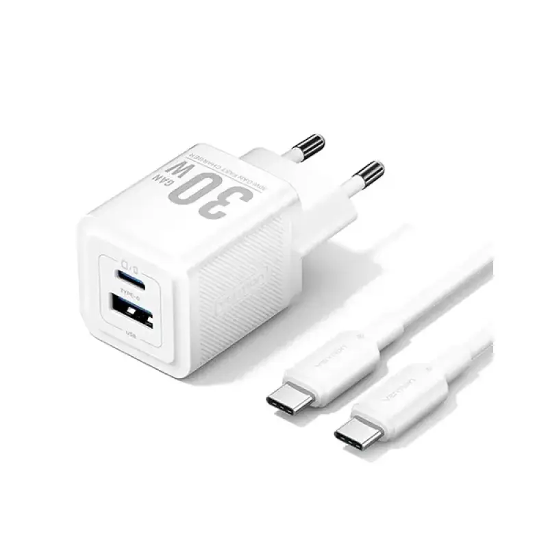 VENTION TZ-FEQW0-EU-01 2-Port 30W USB (C+A) GaN Charger with Type-C Cable - EU
