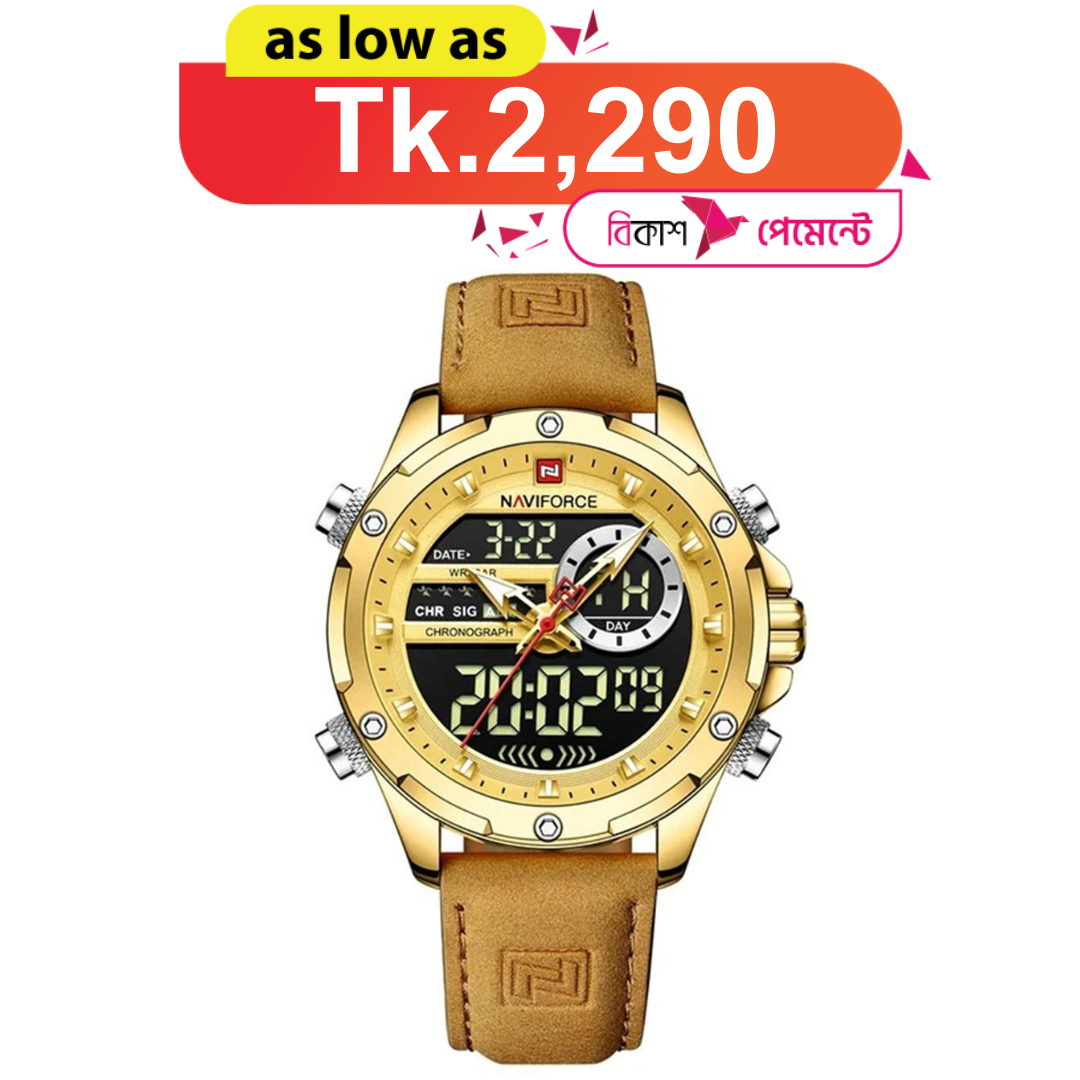 Naviforce 9208 L Quartz Men’s Watch–Golden