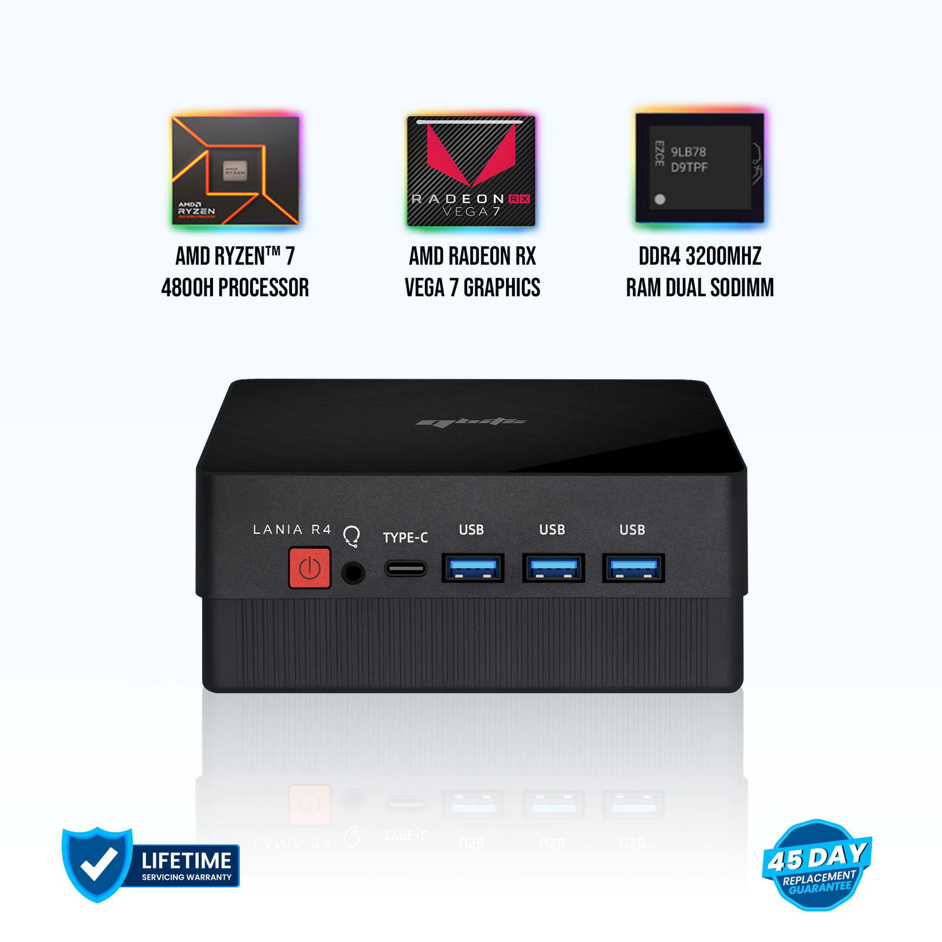 Qbits Lania R4 AMD Ryzen 7 4800H 8GB DDR4 RAM 500GB M.2 Western Digital NVMe SSD Windows 11 Desktop