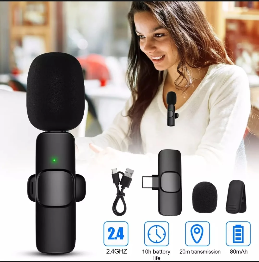 Smart Vlogger's Combo: K8 Wireless Microphone, Q07 Bluetooth Selfie Stick & 360° Rotating Phone Stand