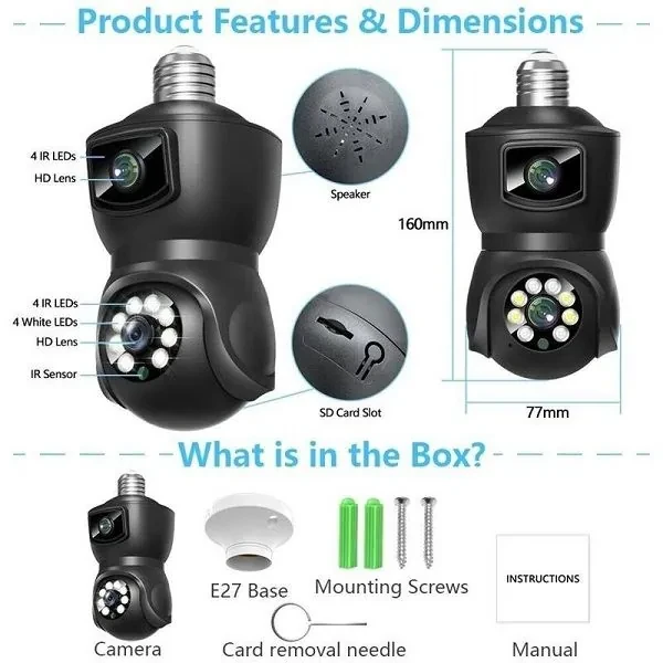 V380 E9 Dual Lens Bulb PTZ IP Camera.