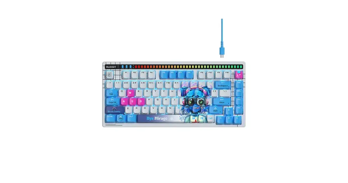 A4Tech Bloody AT75 Nyx Mirage RGB USB Mechanical Gaming Keyboard with Voice-Activated LED Lighting Bar
