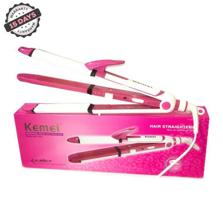 Kemei KM-1291 Ceramic Professional 3 in 1 Electric Hair Straightener Curler Styler and Crimper