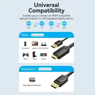 Vention ABJBH HDMI-A Male to DP Male HD Cable - 2M