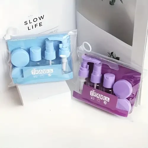 5pcs Set Travel Cosmetics Bottles Set Plastic Pressing Spray Bottle Makeup Tools Kit (Random Body Color) - Travel Kit, Travel Storage for carrying shampoo, lotion, sun skin oil for travelling , for al