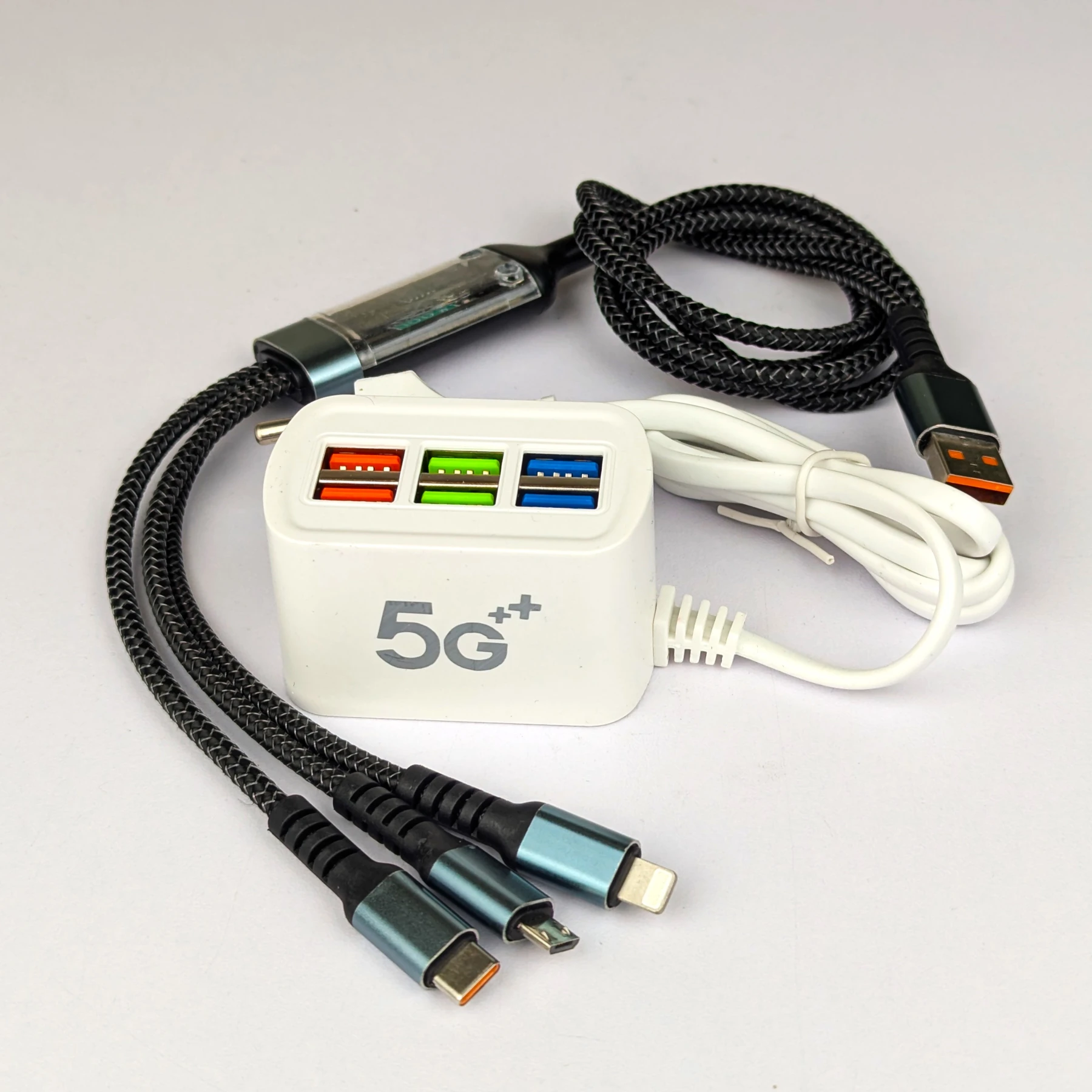 6-in-1 Charging Solution: 6U Multi-Port Charger with 3-in-1 Fast Cable