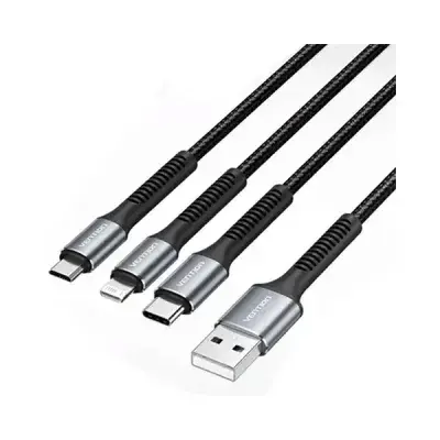 Vention H18BAV USB 2.0 Type A to 3-in-1 USB-C+Micro-B+Lightning Cable - 1.2M