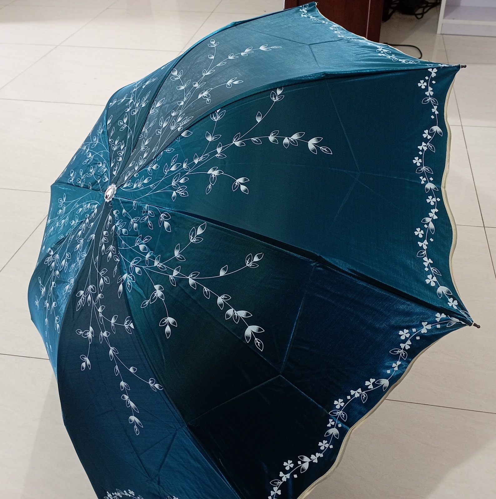 Ladies Fashionable And Elegant Anti Uv Sunshade Print Border Lace Umbrella