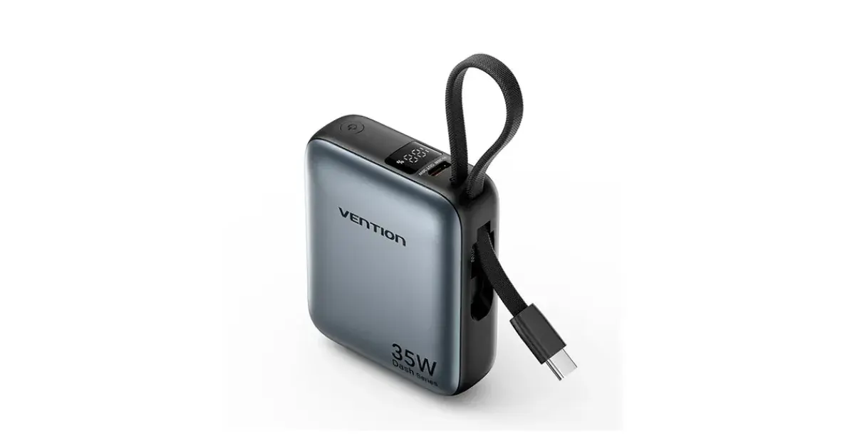 VENTION FHFH0 35W 10000mAh Mini Power Bank with Built-in USB-C & Lightning Cable