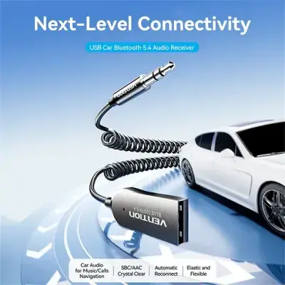 VENTION NAIHG USB Car Bluetooth 5.4 Coiled Cable Audio Receiver