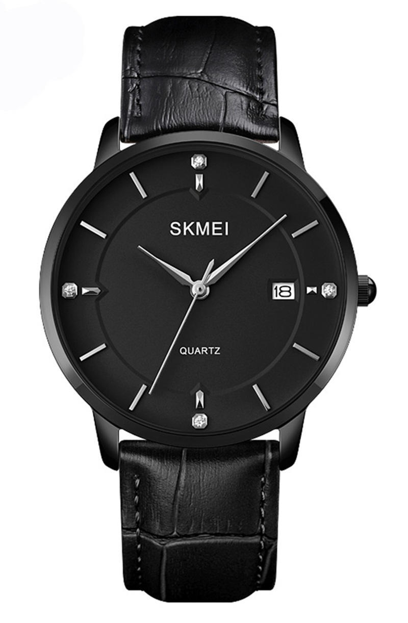 SKMEI 1801 Stainless Steel Leather Quartz Men’s watch- Black