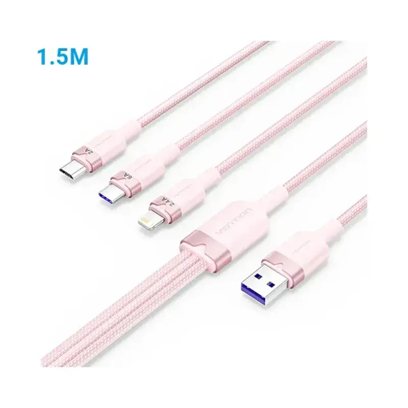 VENTION CTRPG Cotton Braided 3-in-1 USB 2.0 6A Cable - 1.5M