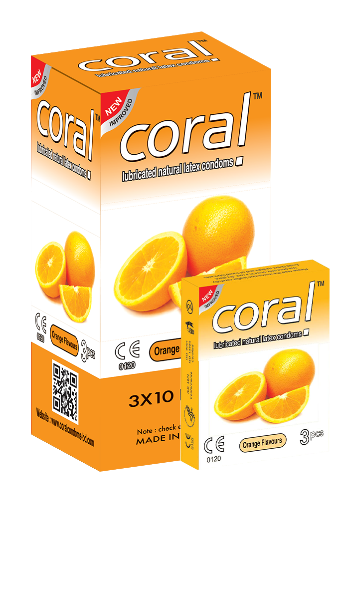 Coral Orange Flavors Lubricated Natural Latex Condoms Full Box (30 Pcs)