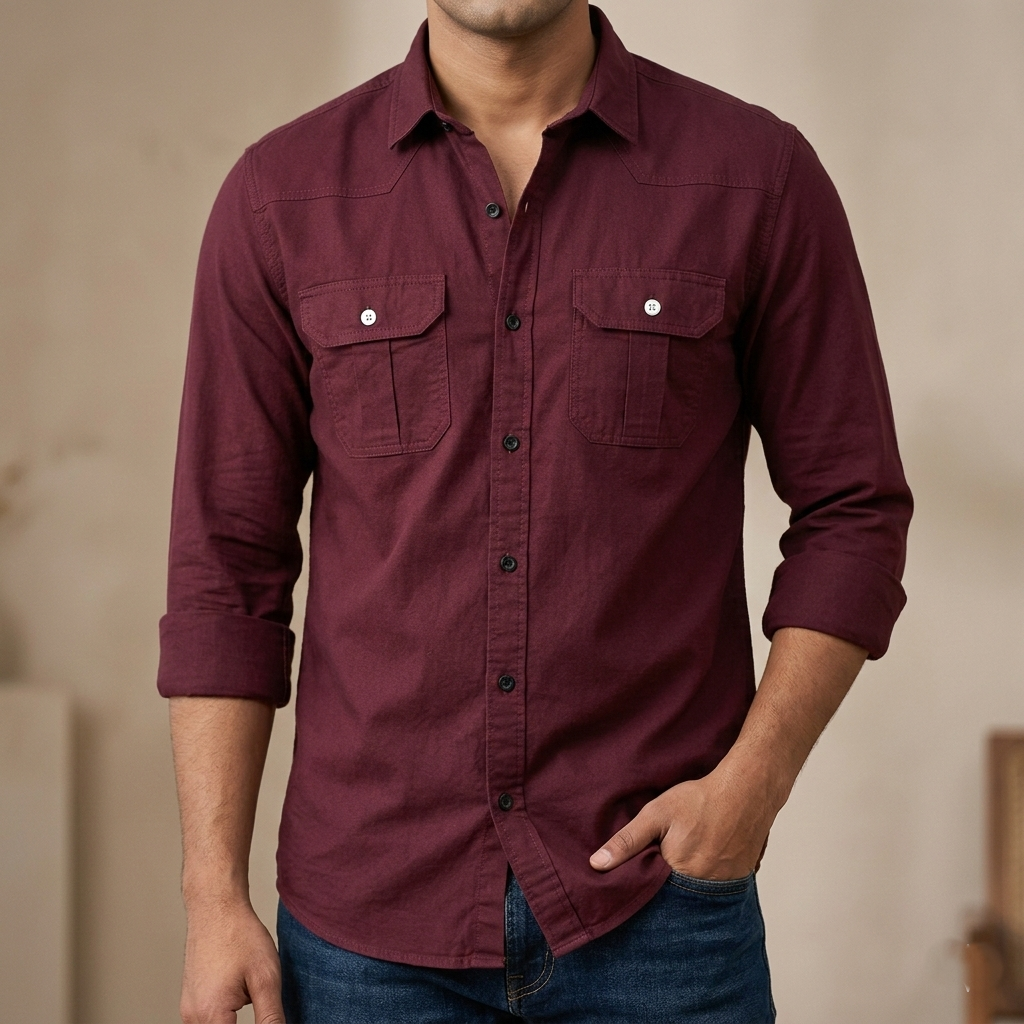 Double Pocket shirt for men (maroon)