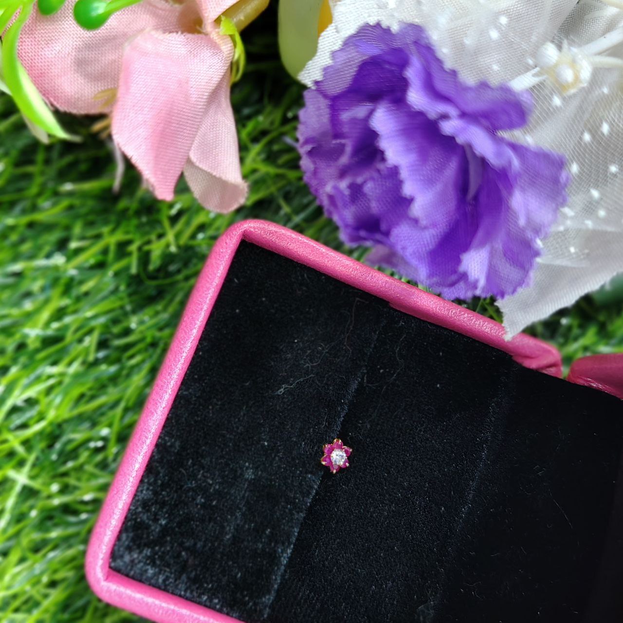 Traditional Gold SevenStone Mossanite Nose Pin -7 Mm (With gift box)