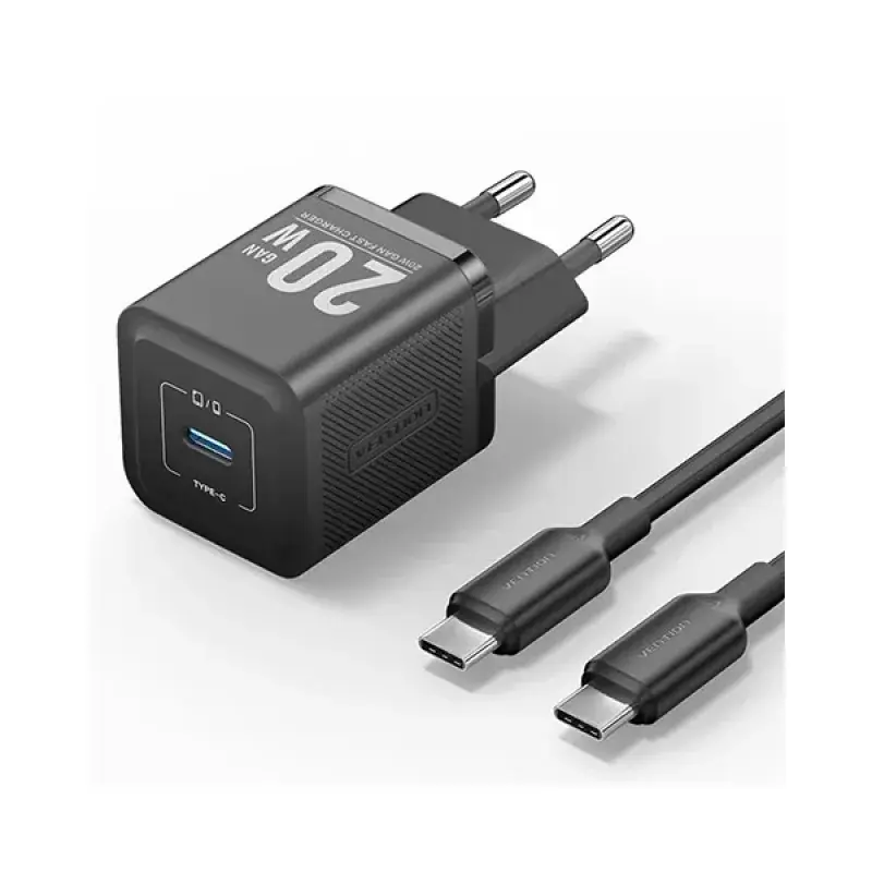 VENTION TZ-FEPB0-US-01 20W 1-Port USB-C GaN Charger with USB-C to USB-C Cable -US Plug
