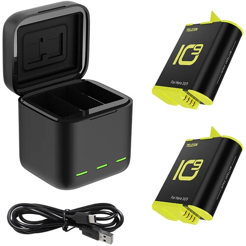 TELESIN LED Storage Battery Charger Box with 2 Batteries for GoPro HERO 9 10 11