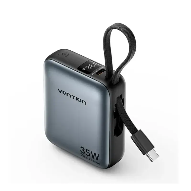 VENTION FHFH0 35W 10000mAh Mini Power Bank with Built-in USB-C & Lightning Cable