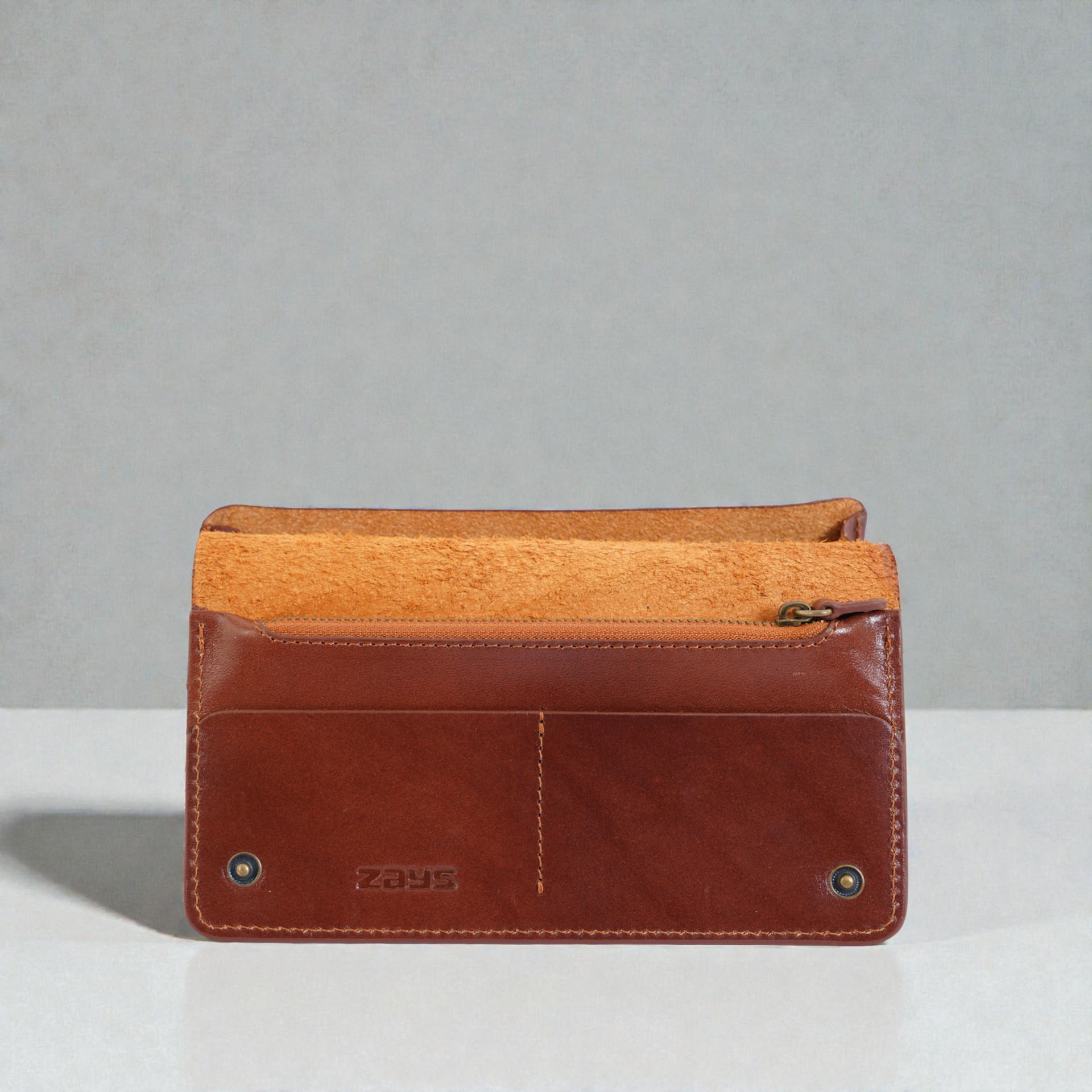 Zays Premium Genuine Leather Long Wallet for Unisex - Elegant Design Spacious Card and Mobile Slots - Durable Full Grain Leather (ZLW106-Brown)