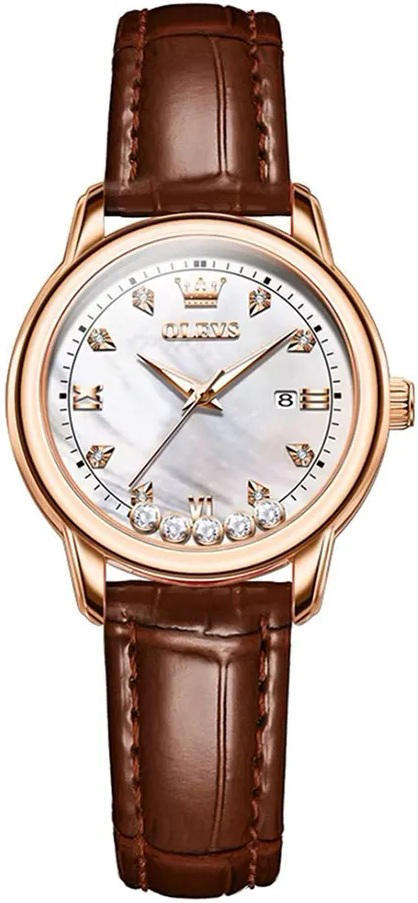 OLEVS 9981 Casual Leather Belt Ladies Watch-Brown