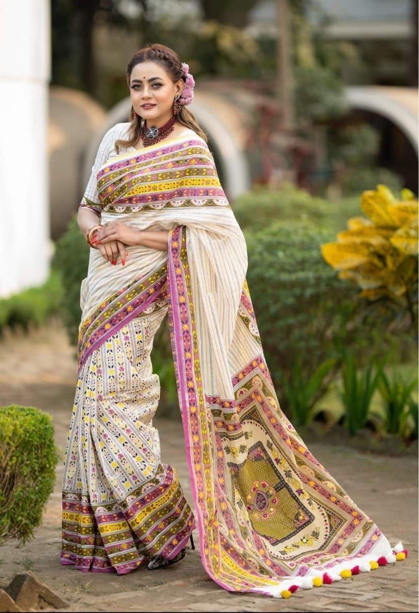 হাফ সিল্ক স্কিন প্রিন্ট শাড়ি