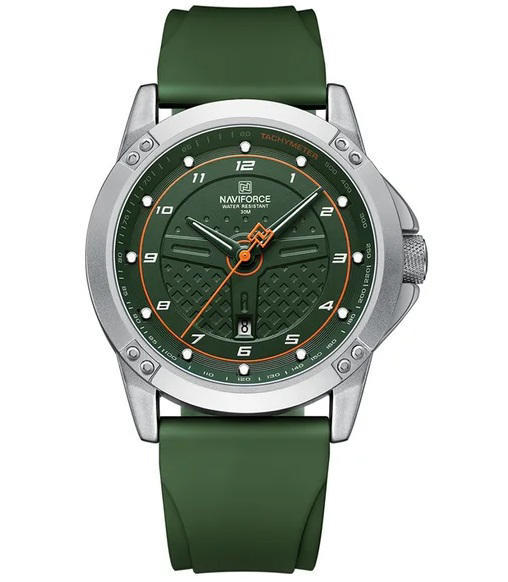 Naviforce 8031 Luxury Waterproof Silicon Strap Men’s Watch – Silver Green