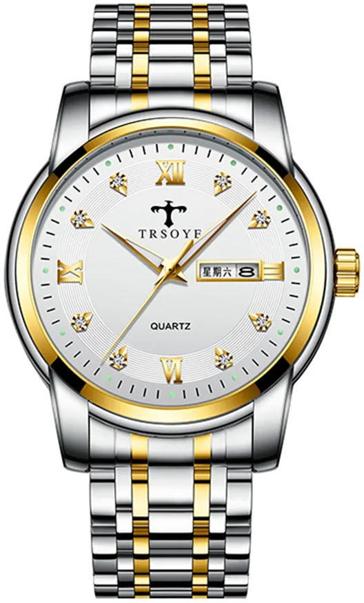 Trsoye 838 Stainless steel Men’s Luxury Watches – Silver Gold & White