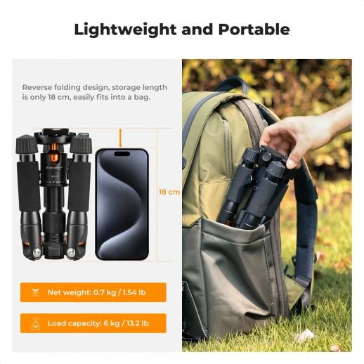 K&F Concept 20.5" Mini Desktop Tripod – 360° Ball Head, 6KG Load Capacity, Quick Release Plate KF09.150