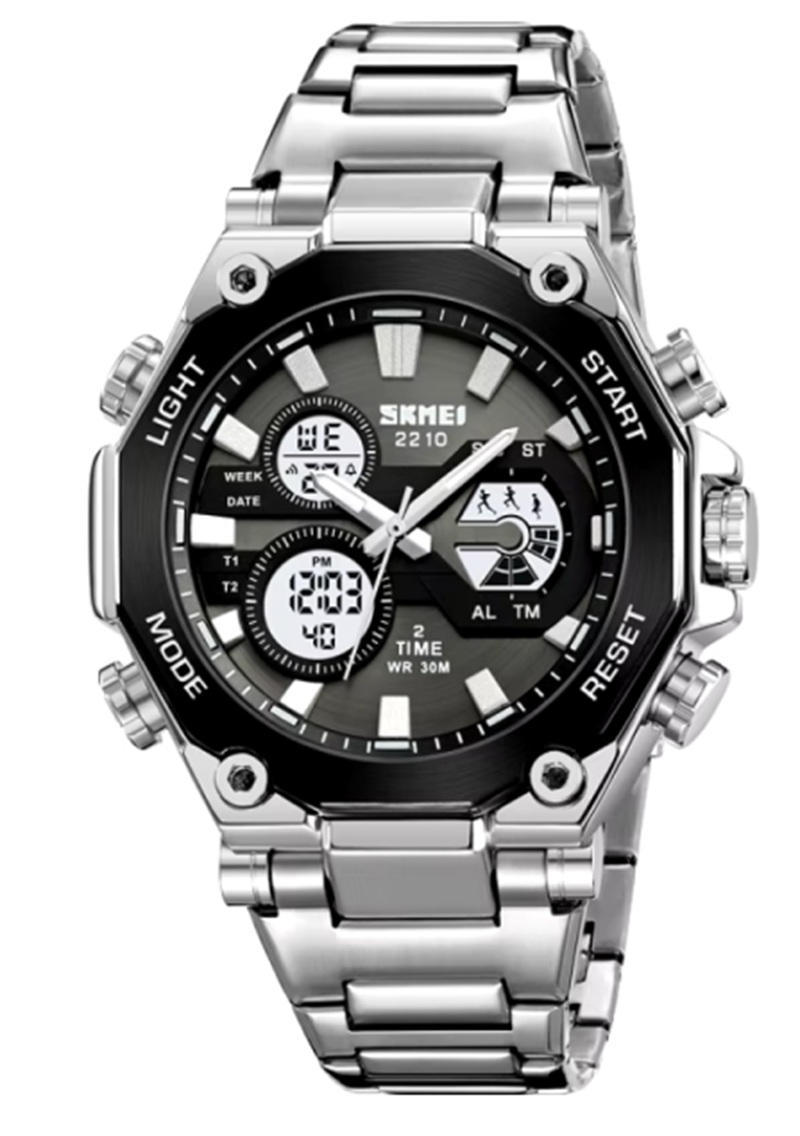 Skmei 2210 Dual Time Display Digital Watch for Men- Silver
