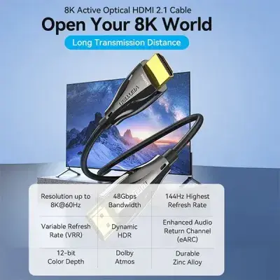 VENTION ALBBN Optical 8K Male to Male HDMI Cable - 15M
