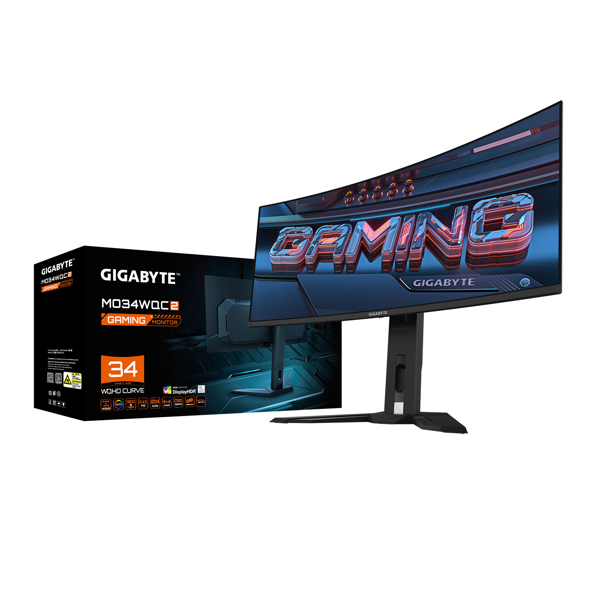 Gigabyte KVM MO34WQC2 34″ OLED 4K WQHD (3440 x 1440) 240Hz Gaming Monitor