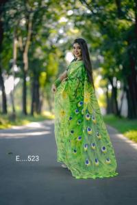 হাফসিল্ক শাড়ীতে হ্যান্ডপ্রিন্ট তুলির কাজ করা