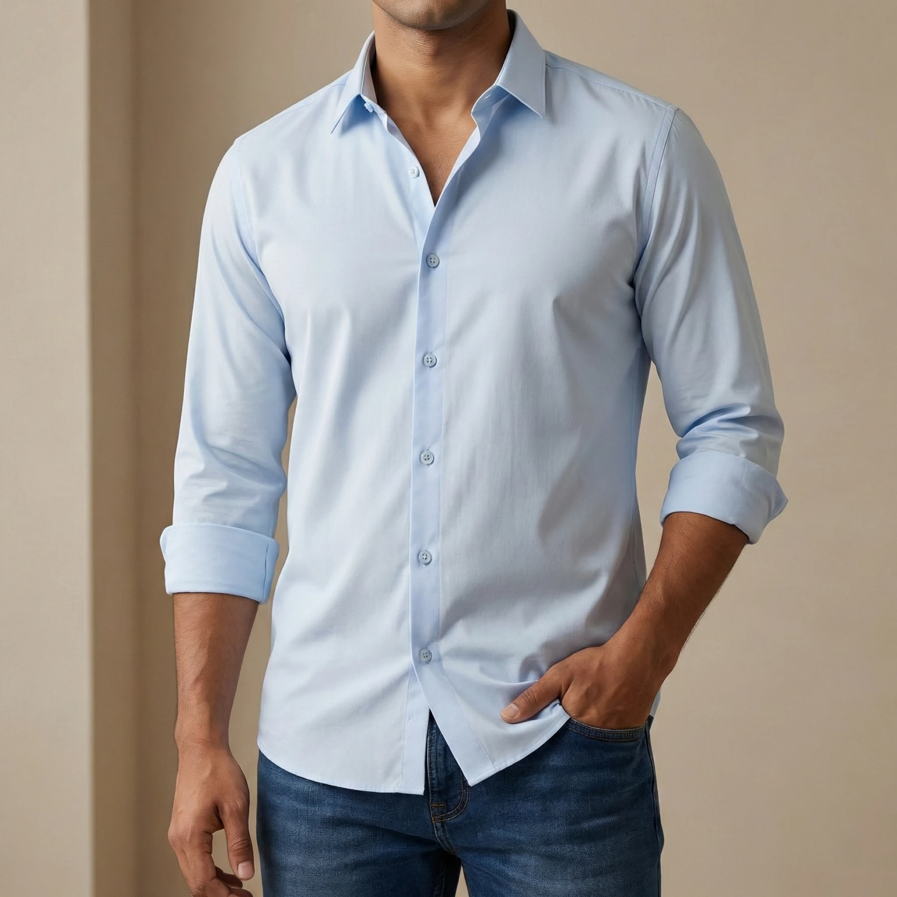 Premium China Micro Stig Shirt (Formal / Casual) (Light Sky)