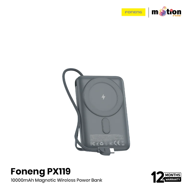 Foneng PX119 10000mAh Magnetic Wireless Power Bank with Built-in Cables (22.5W)