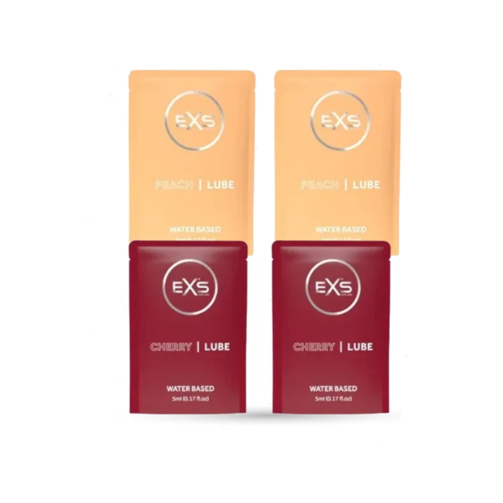 EXS Cherry & Peach Flavor Lube Water Based Lubricant 5ml x 4 Pack Combo | UK | Wedding, Honeymoon, Valentine Couple Combo Pack