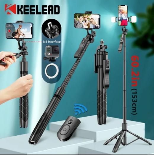 {K-28}Long Video Stand Cum Selfie Stick Tripod with Remote - 360° Rotation Phone Stand with Wireless Remote Control, without light