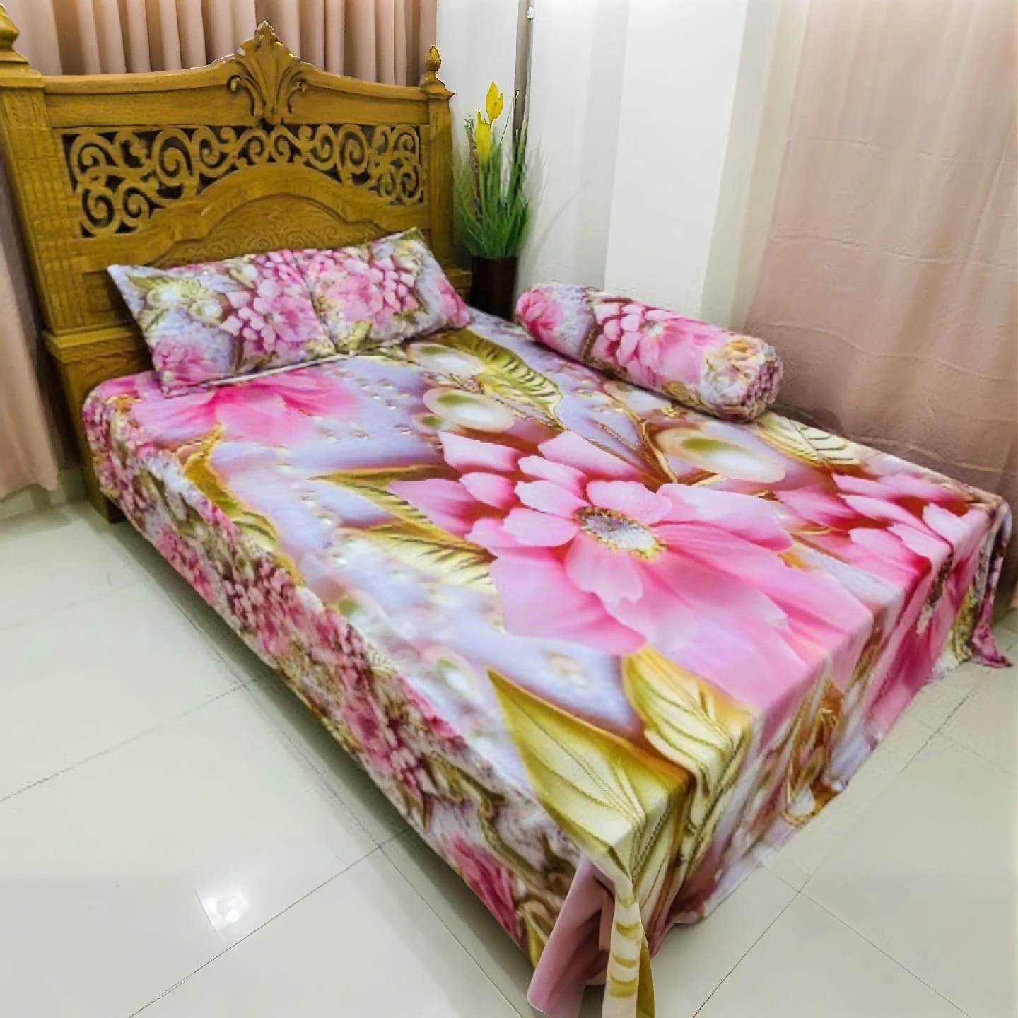Water Proof China Premium 3D Design Bed Sheet King Size (7.8ft/6.8ft )