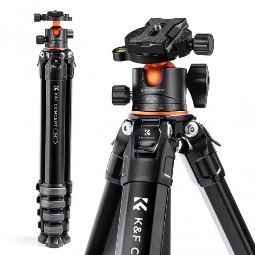 K&F Concept 70" Aluminium Camera Tripod M1+BH-36L – 15kg Load, Portable & Flexible KF09.105V1