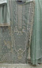 Premium Pakistani Mint Green Handwork Cotton Suit with Chiffon Georgette Dupatta
