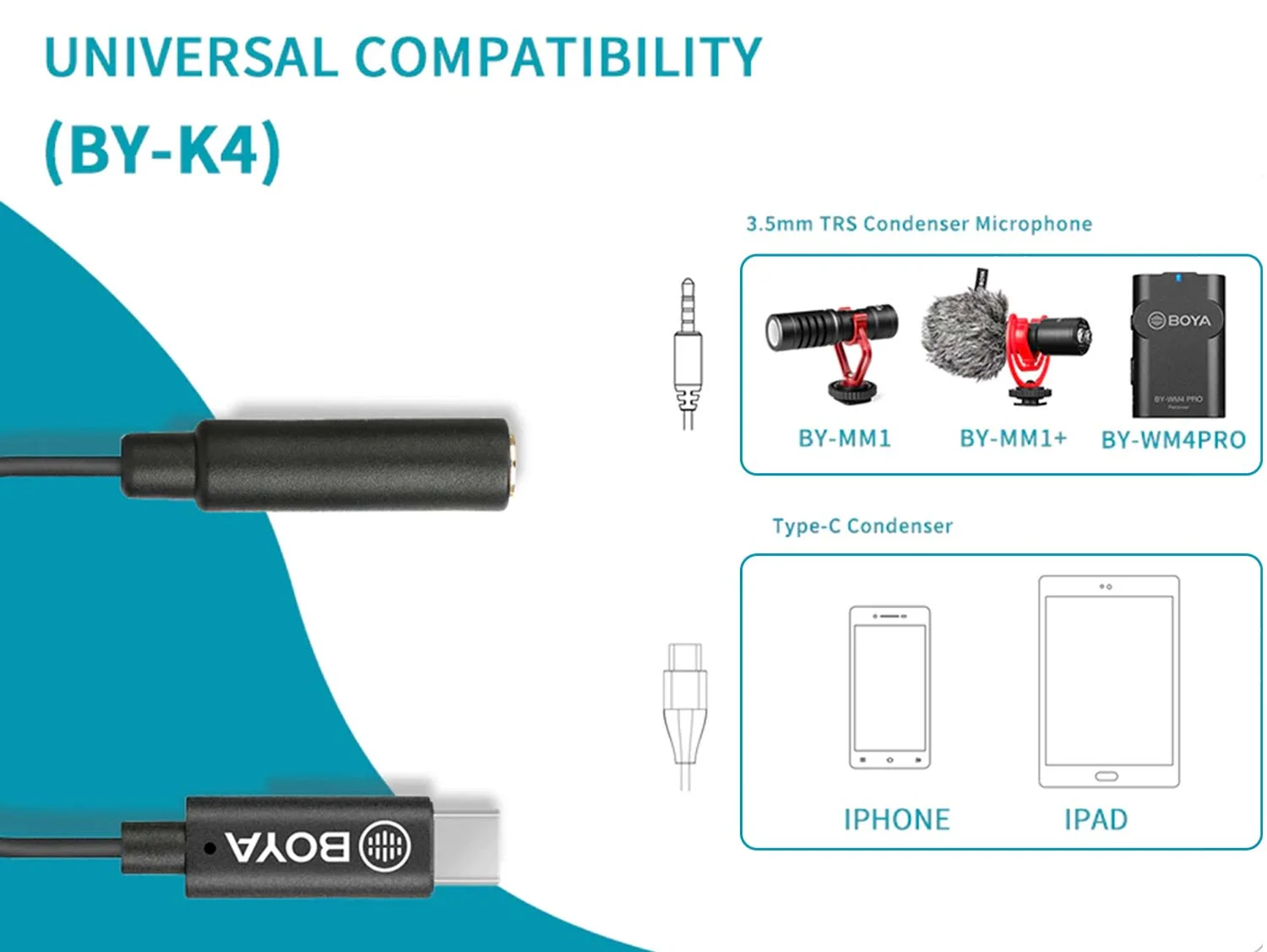 BOYA BY-K4 Adapter Type c Cable for Android