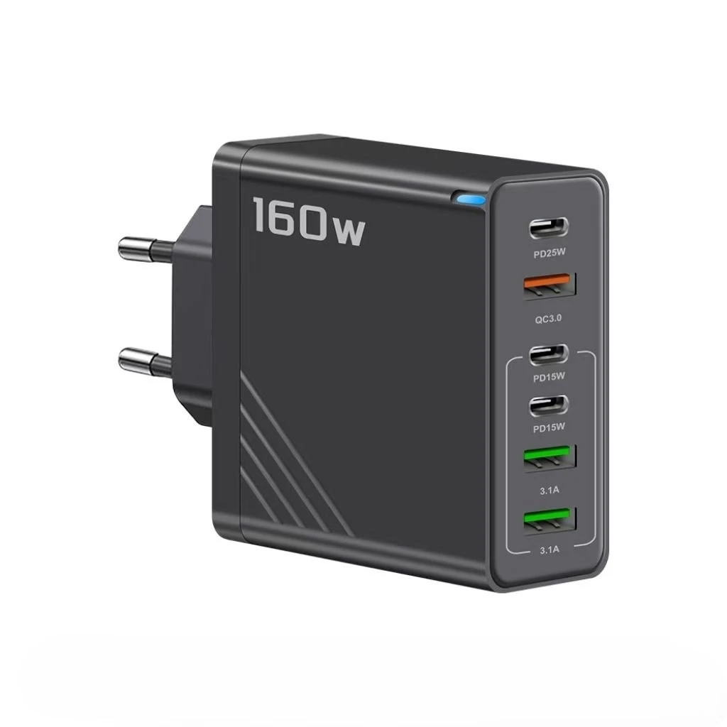 160W Super Fast Multi-Port GaN Charger with 6-in-1 Power Delivery & Type-C Cable