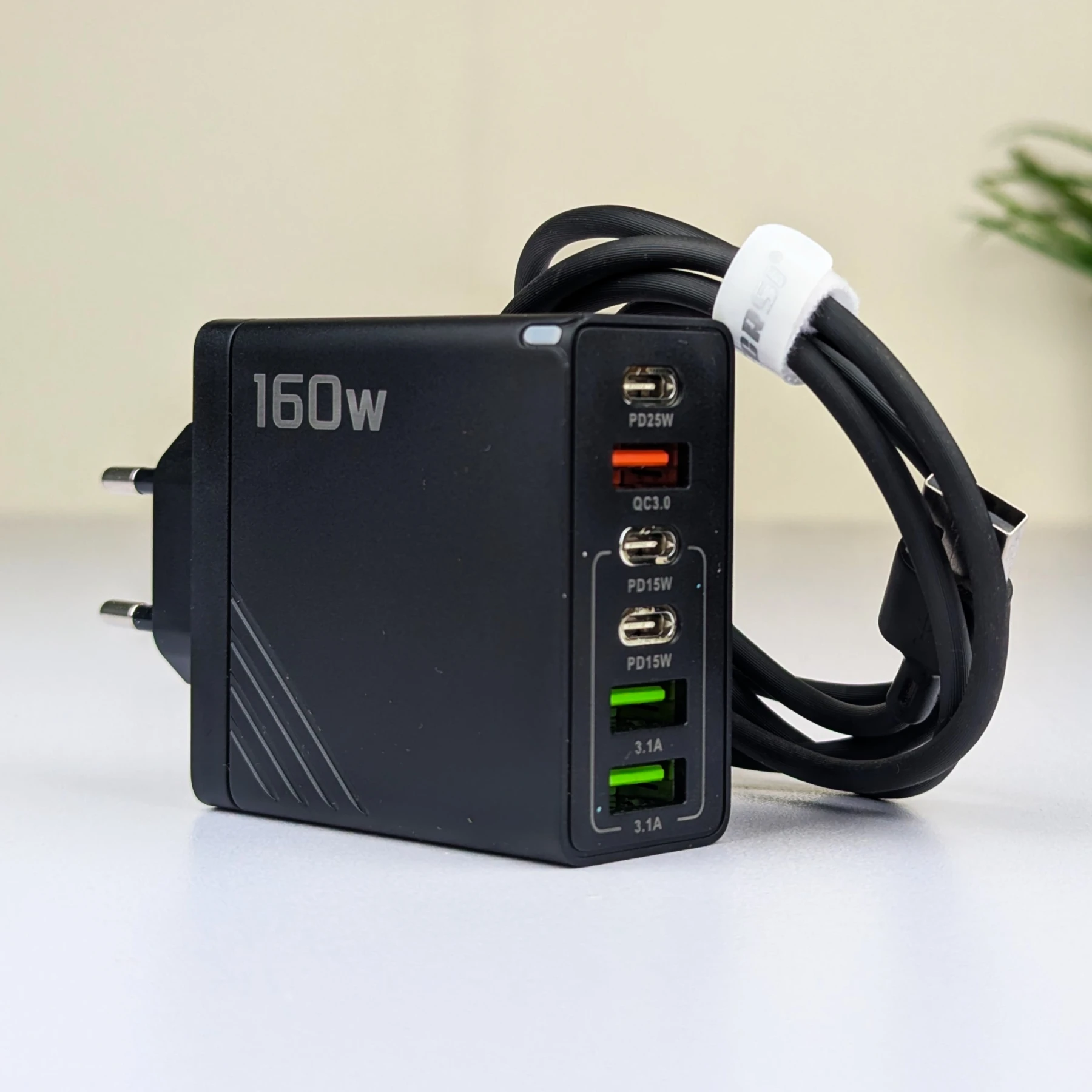 160W Super Fast Multi-Port GaN Charger with 6-in-1 Power Delivery & Type-C Cable
